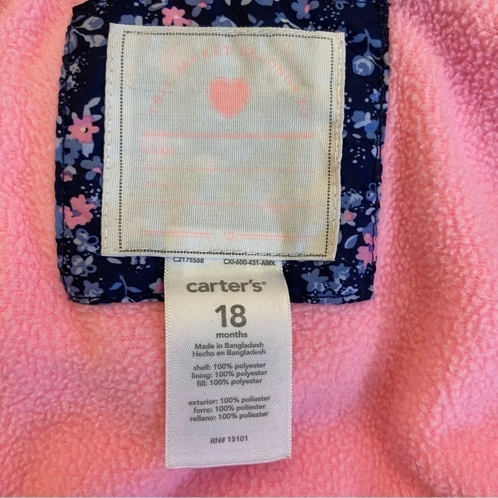 Carters Child’s Puffer Coat with Blue Floral Print. Size 18 months.